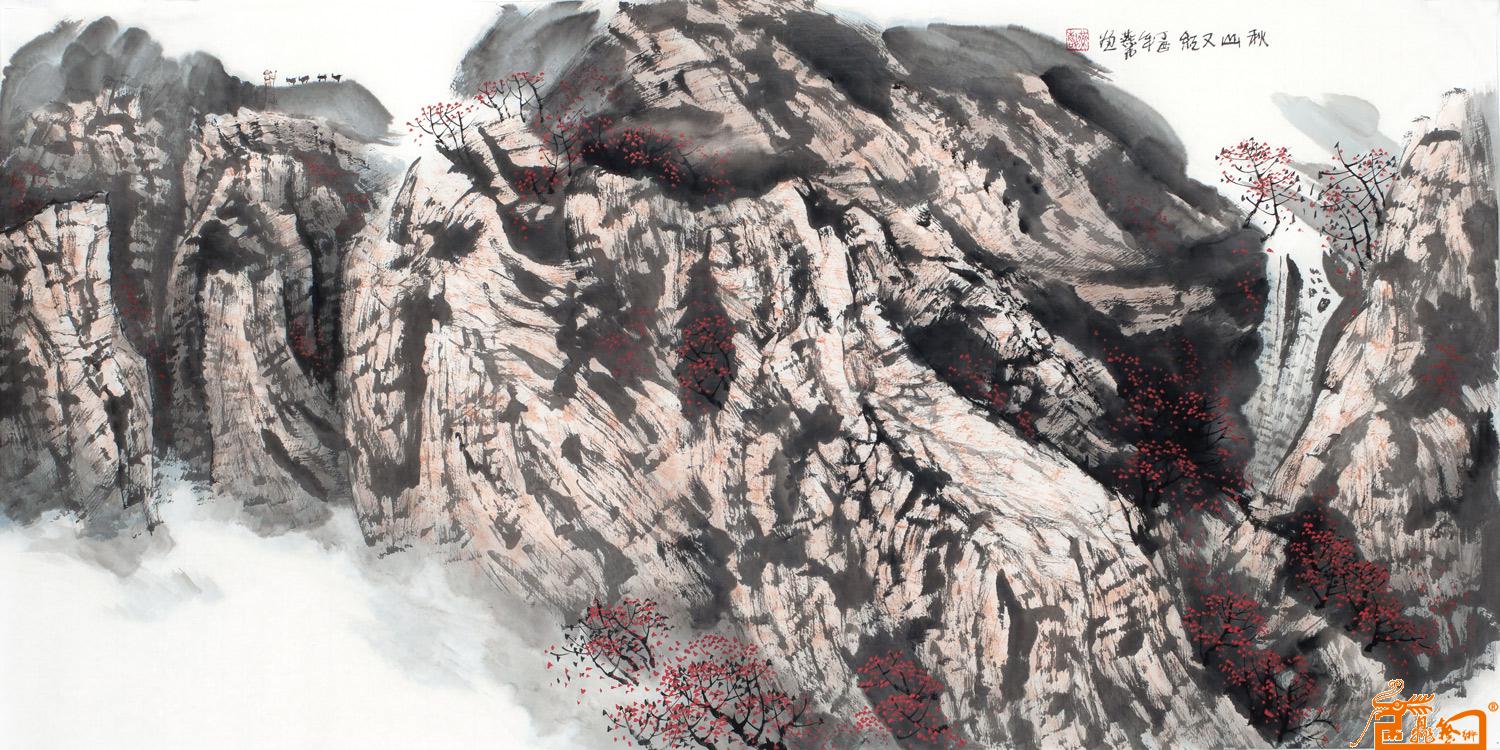 山水画作品-《秋山又红》-著名山水画家刘燕声写意作品-收藏升值